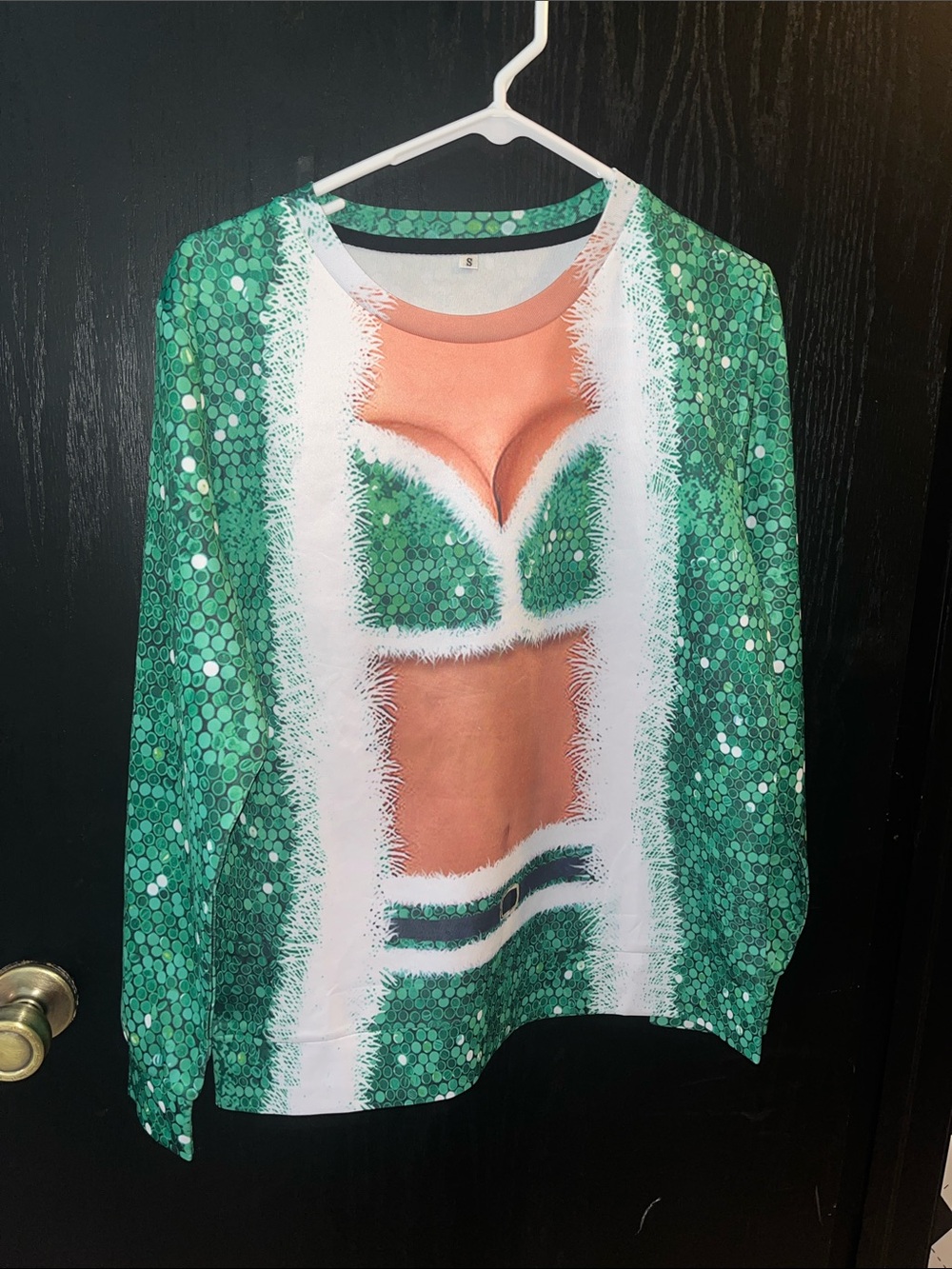 Funny Green Novelty Sequin-Print Pullover Sweatshirt women sexy SS NWOT
